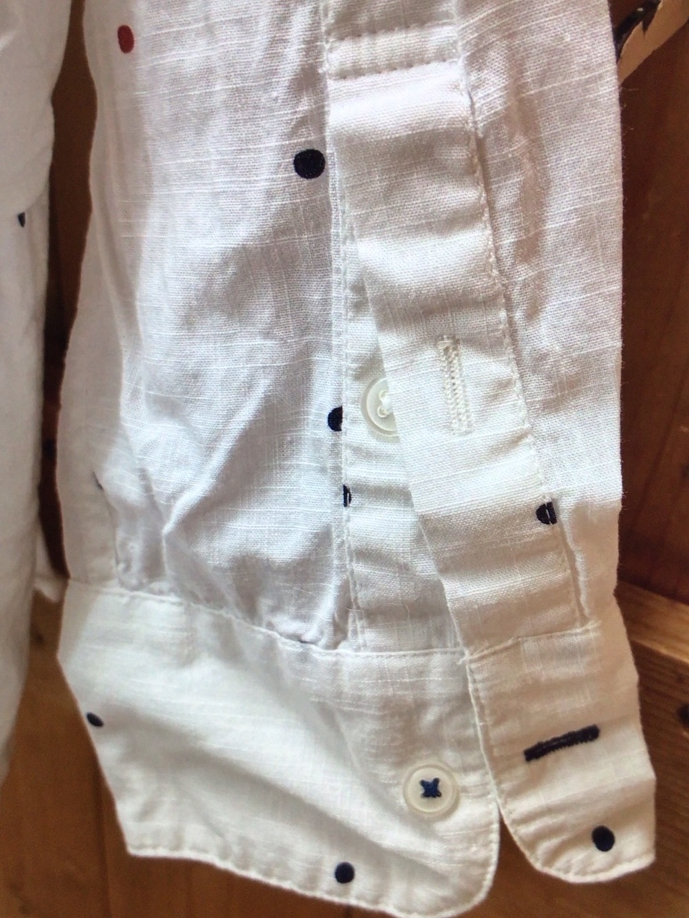 Fat Face White Button-Up Shirt with Navy & Red Polka Dots - Picture 8 of 10